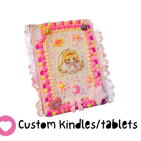 Kawaii Decora Decoden Themed/Character/Cartoon Handmade Custom Kindle/iPad/Tablet Case Order (3D Whipped or Resin)