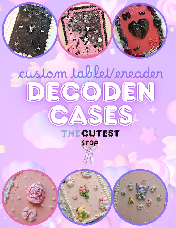 Kawaii Decora Decoden Themed/Character/Cartoon Handmade Custom Kindle/iPad/Tablet Case Order (3D Whipped or Resin)