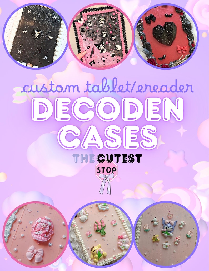 Kawaii Decora Decoden Themed/Character/Cartoon Handmade Custom Kindle/iPad/Tablet Case Order (3D Whipped or Resin) image 1