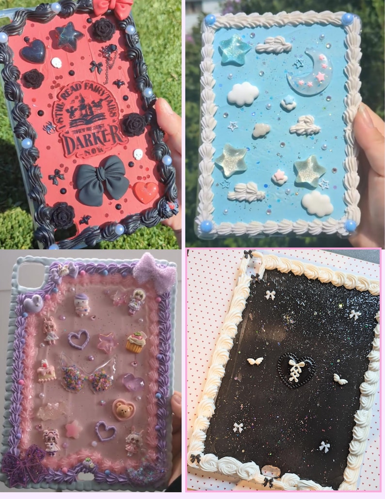 Kawaii Decora Decoden Themed/Character/Cartoon Handmade Custom Kindle/iPad/Tablet Case Order (3D Whipped or Resin) image 4