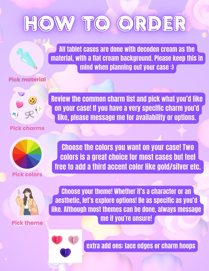 Kawaii Decora Decoden Themed/Character/Cartoon Handmade Custom Kindle/iPad/Tablet Case Order (3D Whipped or Resin) image 2