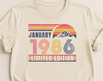 Custom 40th Birthday Shirt, Custom Month 1986 Limited Edition, Retro Sunset Vintage Tee, 40 Years Old Gift for Him Her, Born in 1986
