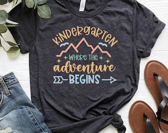 Kindergarten where the adventure begins t-shirt, Kindergarten teacher shirt gifta