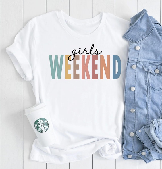 Girls' Weekend Trip Tee Shirt, Group Vacation Matching Tee  Colorful Text, Custom Girl's Trip T-Shirt