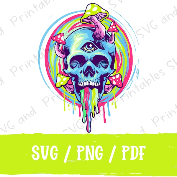Psychedelic Sugar Skull Magic Mushroom Trippy SVG PNG PDF / Sublimation Design / Cut Files