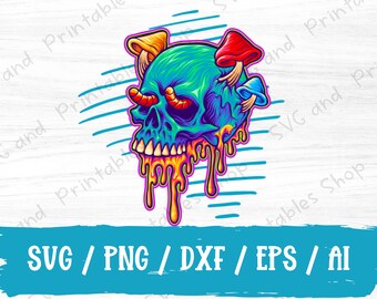 Psychedelic Sugar Skull Mushroom SVG PNG DXF Pdf and Eps / Sublimation Files / Skull Png
