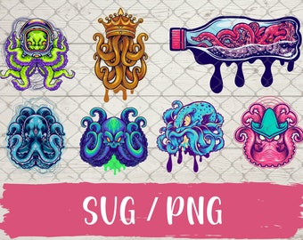 Octopus SVG PNG Files / Cut File Design for Cricut / Octopus SVG Bundle / Sea Creature Laser Cut File