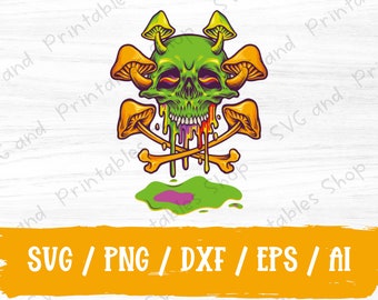 Psychedelic Sugar Skull Mushroom Art SVG PNG DXF Pdf and Eps / Sublimation File / Skull Png / Instant Download / Skull Decal
