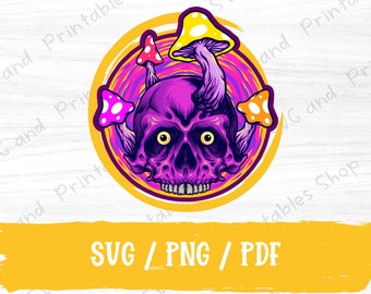 Psychedelic Sugar Skull Magic Mushroom Art SVG PNG PDF / Sublimation File / Skull Svg