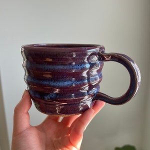 Purple and Blue Runny Glaze Mug - coffee mug, tea mug, ceramic mug, wavy shape, runny glaze, mugs