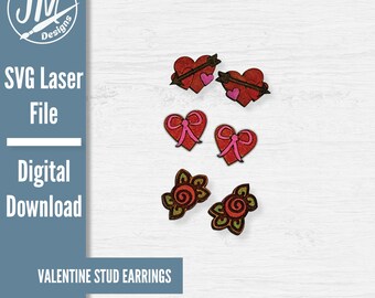 Valentine Stud Earrings SVG, laser cut file for glowforge, valentines gift jewelry