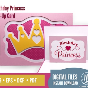 3D Birthday Princess SVG Pop Up card, Silhouette Cut file, Cricut cut file, diy handmade greeting card