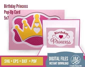 3D Princess Birthday Card SVG Cut File | Pop‑Up Card Template for Cricut & Silhouette | DIY 5×7 Paper Craft Digital Download