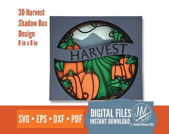 3D Harvest Shadow Box SVG: Autumn Pumpkin Scene (Digital Download)
