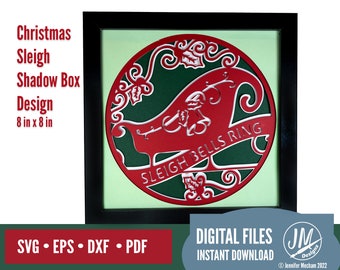 3D Christmas shadow box svg, holiday shadow box, digital cut file, Sleigh Bells Ring, Holly, Silhouette, Cricut, dxf, eps, png