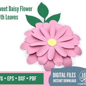 3D Flower and Leaf SVG, Daisy, Layered Paper Flower, Paper Flower svg template, Silhouette Cut File, Cricut Cut file, DIY Paper Flower