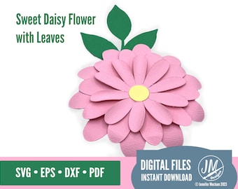 3D Flower and Leaf SVG, Daisy, Layered Paper Flower, Paper Flower svg template, Silhouette Cut File, Cricut Cut file, DIY Paper Flower