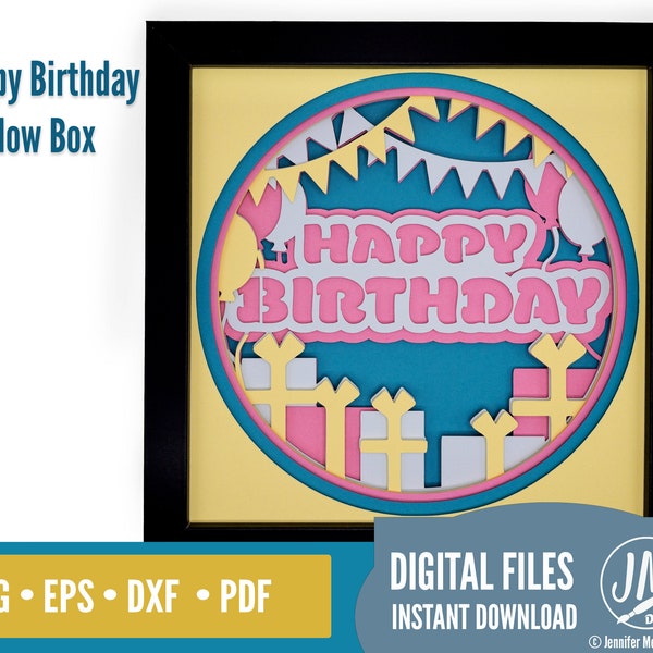 3D Happy Birthday SVG layered design, Shadow Box, Silhouette Cut file, Cricut cut file, diy handmade decor
