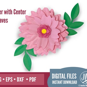 3D Flower and Leaf SVG, Layered Paper Flower, Paper Flower svg template, Silhouette Cut File, Cricut Cut file, DIY Paper Flower