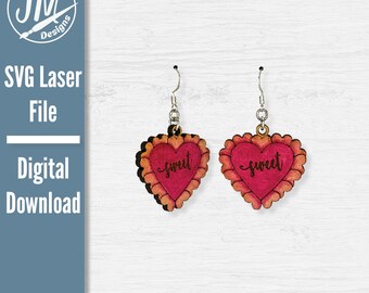 Valentine Sweet Heart Earrings SVG, laser cut file for glowforge, valentines gift jewelry