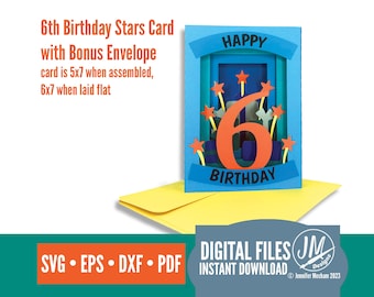 6th Birthday Card SVG | 3D Shadow Box Tunnel Card | Cricut Silhouette File | Birthday Card for Boy or Girl