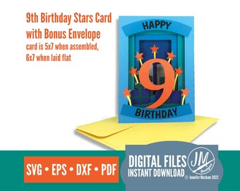9th Birthday Card SVG | 3D Tunnel Card | Cricut Silhouette File | Birthday Card for Boy or Girl