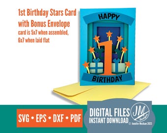 1st Birthday 3D Tunnel Book Card SVG - with Bonus Envelope– SVG Layered Design, Silhouette Cut file, Cricut cut file,