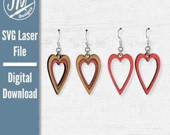 Valentine Heart Earrings SVG, laser cut file for glowforge, valentines gift jewelry