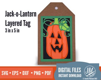 Halloween Jack-O-Lantern layered digital cut file, SVG, gift tag, Silhoutte, Cricut,  dxf, eps, png, pdf