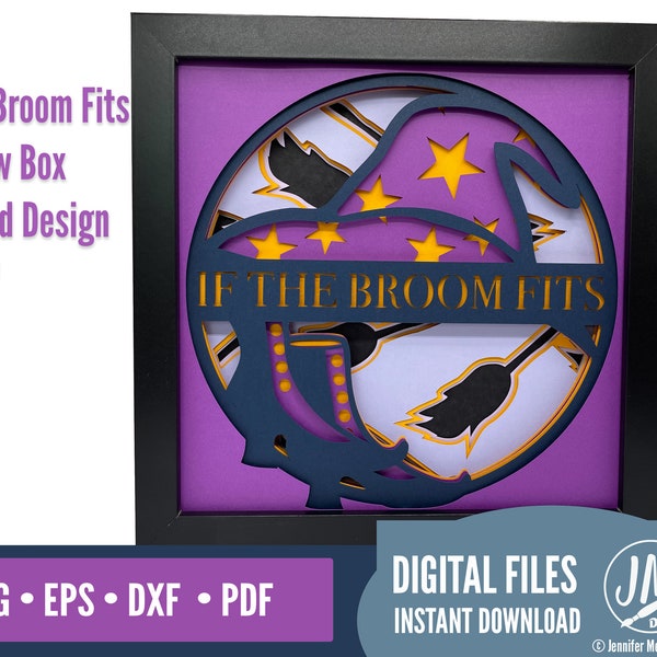 3D Halloween SVG layered shadow box digital cut file, If the Broom Fits, Witch, Shoe, Hat, Silhoutte, Cricut,  dxf, eps, png, pdf