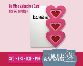 Tarjeta de San Valentín en capas 3D Be Mine / Archivo de corte digital en forma de corazón / Tarjeta de amor DIY SVG