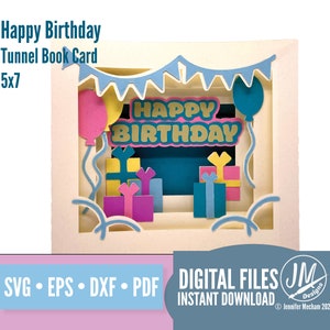 3D Happy Birthday SVG layered card, tunnel book,  Silhouette Cut file, Cricut cut file, diy handmade greeting card