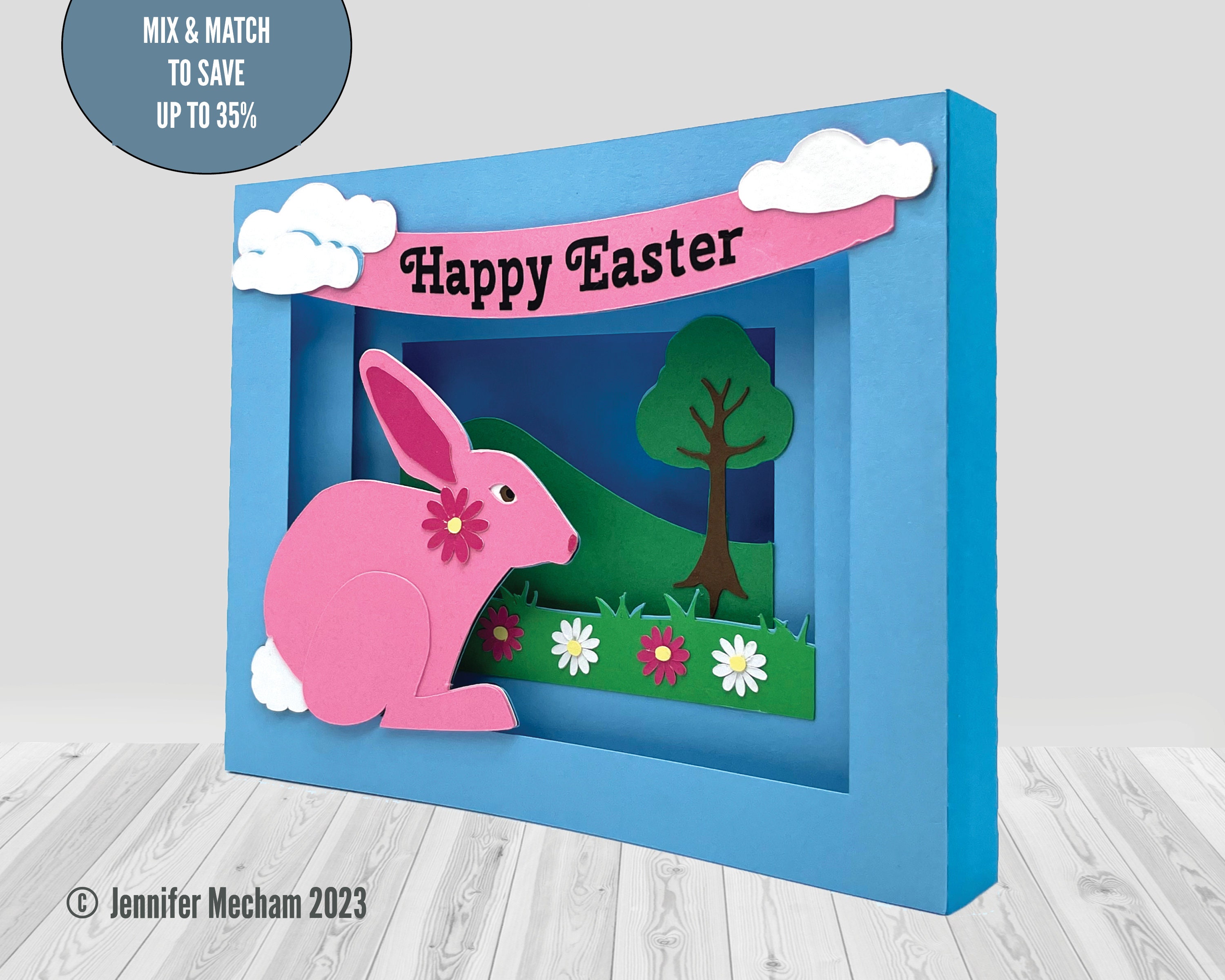 3D Easter Bunny SVG Layered Card, Tunnel Book, Silhouette Cut File ...