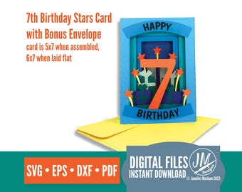 7th Birthday Card SVG | 3D Shadow Box Tunnel Card | Cricut Silhouette File | Birthday Card for Boy or Girl