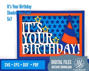 3D Birthday SVG layered card, It's Your Birthday!, shadowbox, Star, Silhouette Cut file, Cricut cut file, diy handmade greeting card