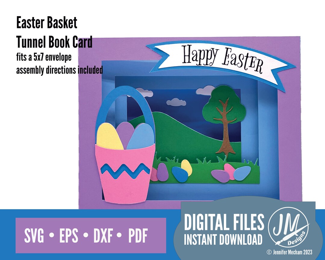 3D Easter Basket SVG Layered Card, Easter Egg, Tunnel Book, Silhouette ...