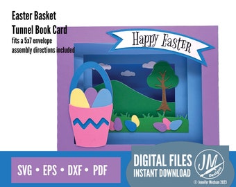 3D Easter Basket SVG layered card, Easter Egg, tunnel book, Silhouette Cut file, Cricut cut file, diy handmade greeting card