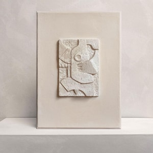 Scultura geometrica in cartapesta / Decorazione murale beige / Arte murale moderna di metà secolo / KKS 033