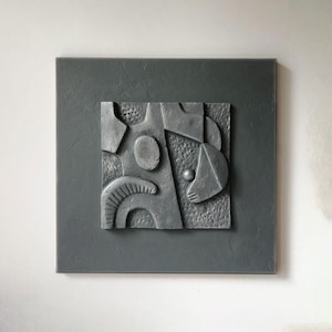 Geometrisk skulptur i papier-maché | Mörk metallisk | Väggkonst i modern stil för mitten av århundradet | KKS 038