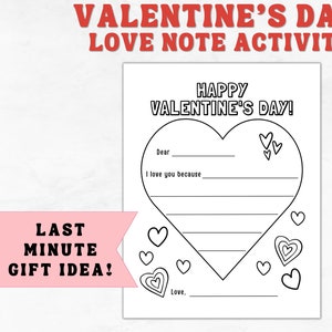 Mot d'amour imprimable Saint-Valentin | Je t'aime parce que | Activité de la Saint-Valentin pour les enfants | Carte de Saint-Valentin pour enfants | Cadeau des enfants