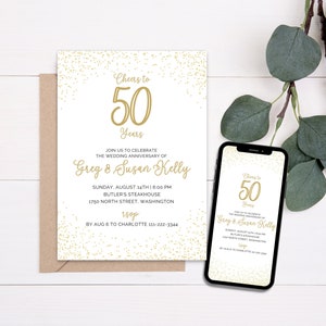 Gold Wedding Anniversary Invitation, 50th Anniversary Party Invitation Template, Personalized Invitation for 50th Wedding Anniversary