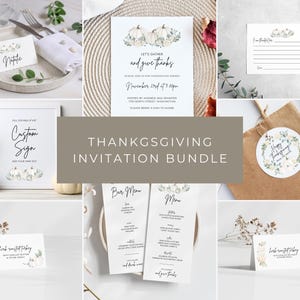 Thanksgiving Menu Bundle, Friendsgiving Invitation, Thanksgiving Invitation, Thankful Card, Thanksgiving Place Cards, Thanksgiving Gift Tag