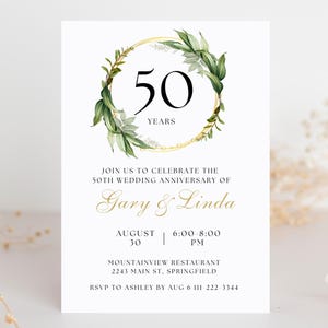 Golden 50th Anniversary Invitation: Editable Floral Template