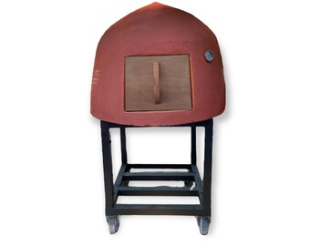 Forno Piono Red Corke Stucco Finish Oven, Metal Cart Included (100x100cm)