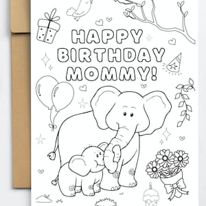 Buon compleanno mamma adorabile biglietto da colorare per bambini, auguri di compleanno per la mamma
