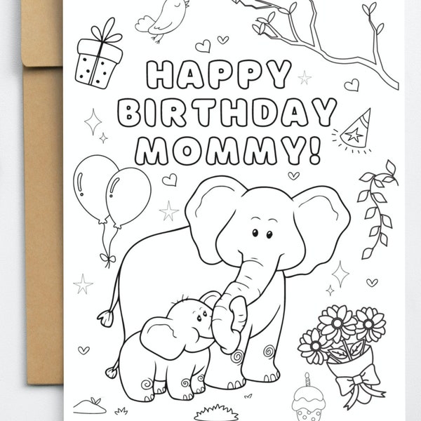 Happy Birthday Mommy Adorable Coloring Card from Child, Birthday Greetings for Mom