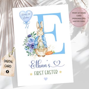Alphabet de Pierre lapin personnalisé de A à Z nom initial de carte de Pâques fils petit-fils neveu frère impression à la maison bébé garçon première Pâques 2e