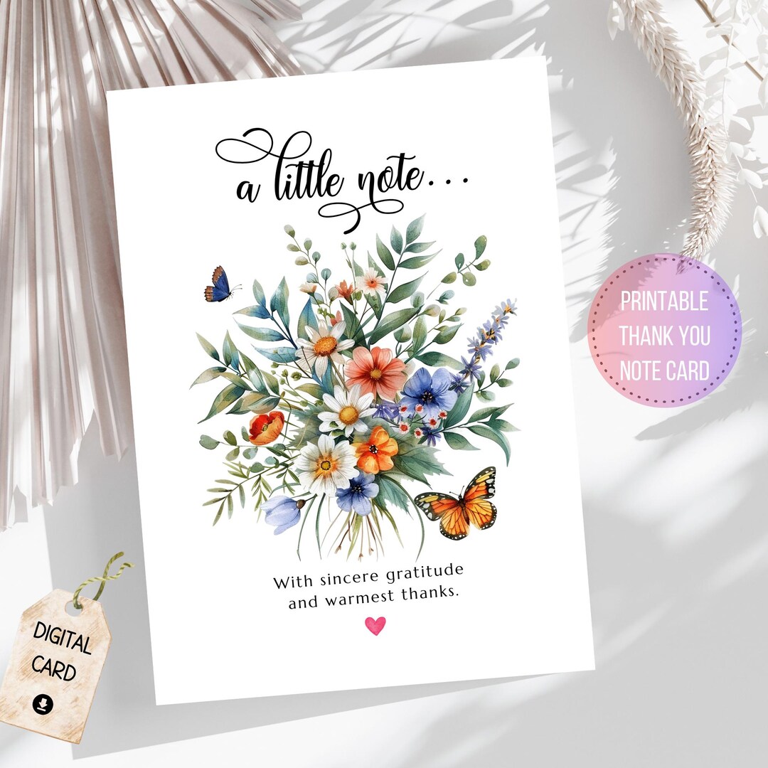 Floral Wildflowers Bouquet Thank You Note Card Printable (digital ...