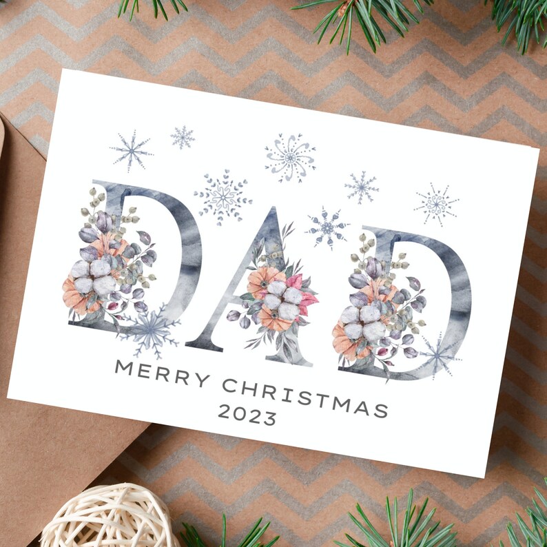 Dad Christmas Card Floral Merry Christmas Dad Christmas Card for Dad ...
