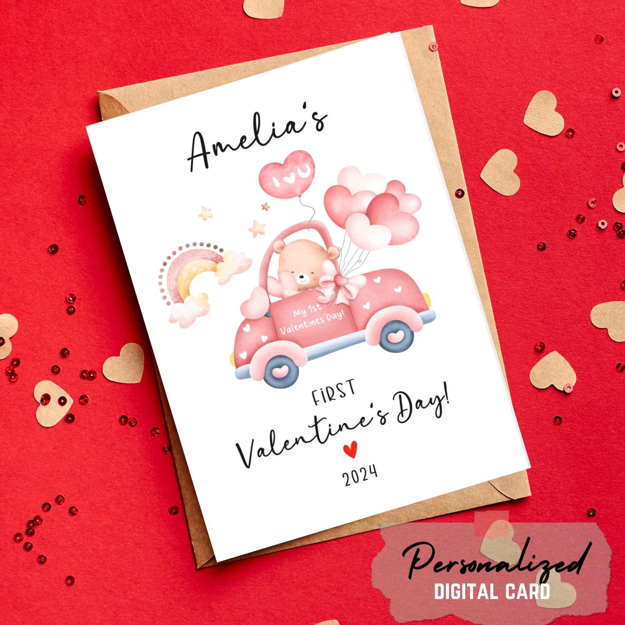 Baby's First Valentines Day 1st Valentine's Name Card Personalized ...